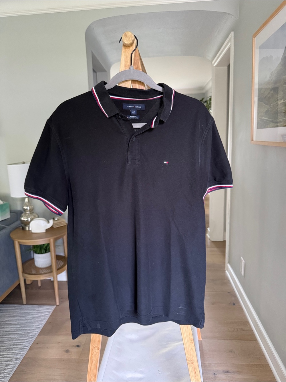 Tommy Hilfiger Men’s Black Polo with Red & White Trim